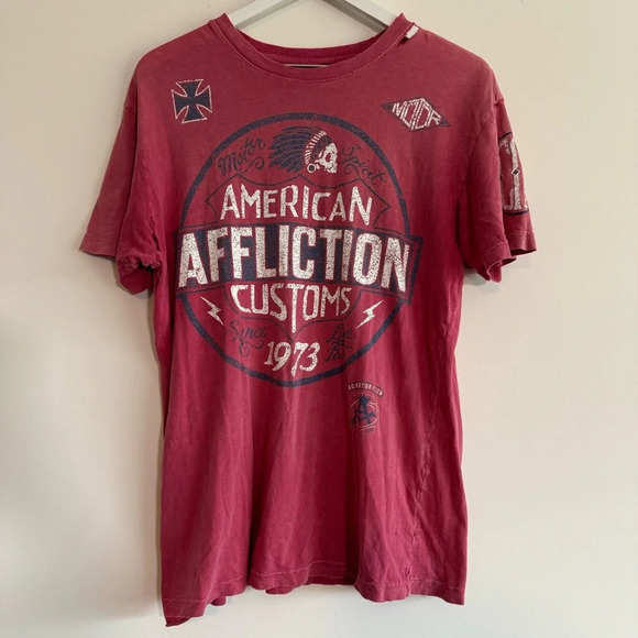 Affliction y2k thrashed red T-shirt size medium - Picture 1 of 7